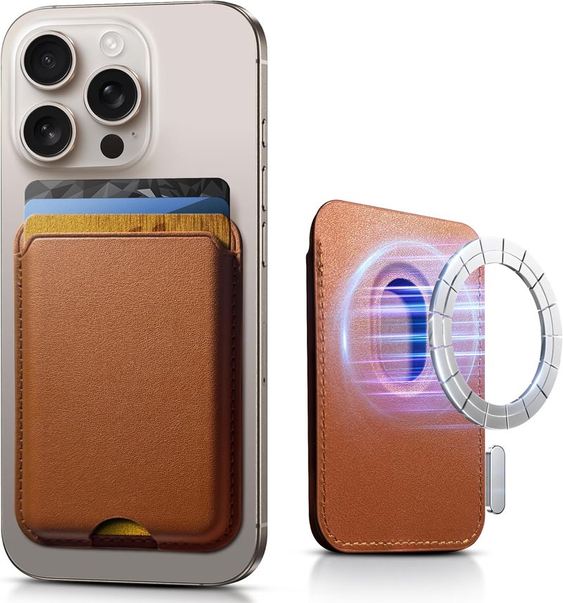 SOUNDBYTE Stronger Magnetic Wallet for iPhone 17/16/15/14/13/12 Series & for MagSafe Cases | N52 Magnet RFID Blocking Leather Magnetic Card Holder with Powerful Magnets | Holds 3 Cards | Dark Brown - Image 1